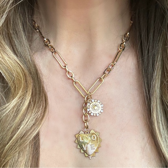Jewelry - “Sarah” ✨💗14K Gold Plated Heart Bling Charm  Adjustable Necklace